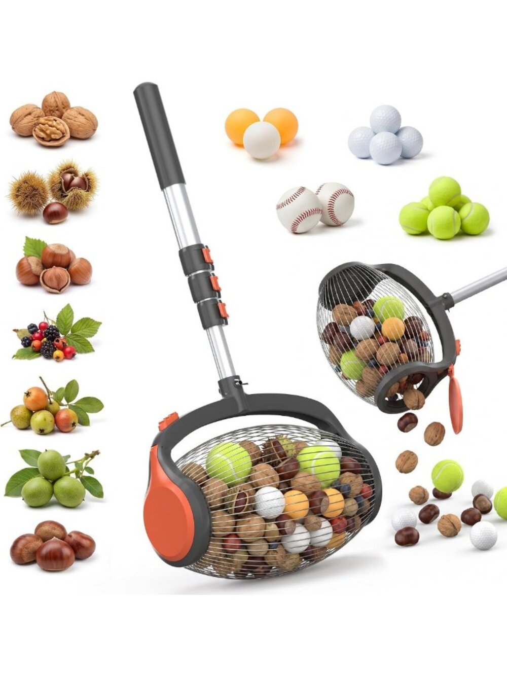 Effortless Nut Gatherer Roller with Foot Release - Acorn Picker Upper Tool